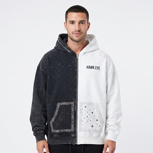 Sudadera con capucha y cremallera para hombre, de algodón French Terry, con bloques de color, estampado de estrellas y detalles de pedrería - Product Image 1