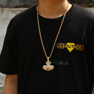 925 Silver Gold Plated Heart Money Bag Pendant With Lab Grown Diamond Inlay Hiphop Charm For <b>Men</b> Everyday Wear - Product Image 4