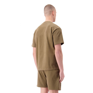 Ensemble t-shirt et short pour homme, vert olive, col rond, couleur unie, tricoté, décontracté, tenue d'été, respirant, 100% coton - Product Image 5