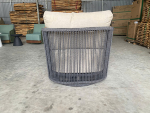 Fauteuil de salon d'extérieur rembourré, chaise de patio avec cadre en bois et cordage, pour jardin, hôtel, balcon - Product Image 4