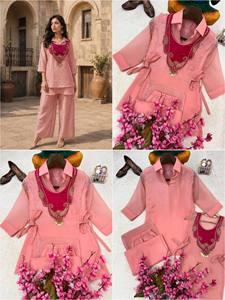 Ensemble Kurta et Palazzo Crusty Silk HENIXA CREATION pour femme, coupe ajustée, style traditionnel indien pakistanais, décontracté, longueur cheville, séchage rapide - Product Image 6