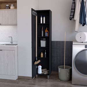 Armadietto da parete nero a 1 anta con 3 ganci per scope - Product Image 5