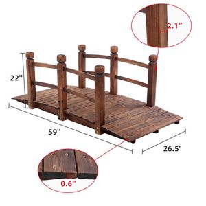 Piccolo Ponte ad Arco in Legno per Cortile, Ornamento da Giardino Anticorrosione con Finitura Carbonizzata, Ponte Paesaggistico - Product Image 2