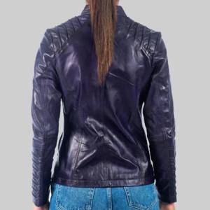 Rebecca Womens Purple Distressed Biker <b>Leather</b> <b>Jacket</b>-Breathable Stand-Up Collar <b>Winter</b> - <b>Leather</b> <b>Jacket</b> Purple - Product Image 5