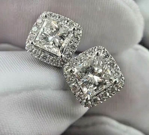 Luxury Moissanite Cushion Cut <b>Stud</b> <b>Earrings</b> Iced Out 925 <b>Silver</b> Jewelry Sparkling Halo <b>Earrings</b> Elegant Gift For Women <b>Men</b> - Product Image 6