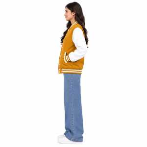 Veste universitaire respirante pour homme EXONE INDUSTRIES, couleur moutarde et blanc, blocs de couleur, col montant, boutonnée, automne - Product Image 4