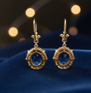 ต่างหูห้อยประดับคริสตัลสีน้ำเงินหรูหรา เงินแท้ 925 ชุบทอง 18K ต่างหูยาวแบบโดดเด่น ขายส่ง เครื่องประดับสำหรับผู้หญิง - Product Image 2