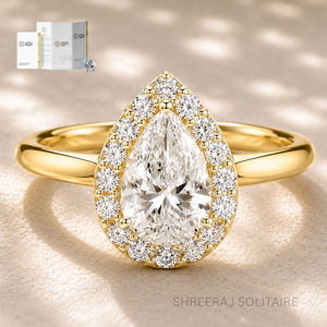 Anillo de Compromiso con Halo de Diamantes Cultivados en Laboratorio con Corte Pera, Certificado IGI, 1CTW, Oro Sólido de 14K/18K, Joyería Nupcial - Product Image 1