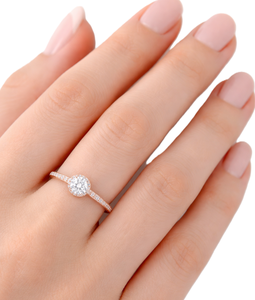 Anillo de Boda o Aniversario de Oro Rosa Sólido de 14K/18K con Diamantes Redondos y Halo Oculto de Media Eternidad, Certificado por IGI - Product Image 6