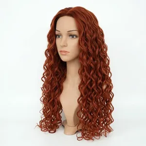 Long Reddish Curly 100% Remy Human Hair Weft <b>Wig</b> Natural Color Full Volume Silk Base Dark <b>Brown</b> Customize Size - Product Image 2
