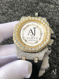 Montre-bracelet de luxe AARVA JEWELS en quartz et cristal de moissanite, 43 mm, chronographe analogique, bracelet en silicone, unisexe, tendance - Product Image 6