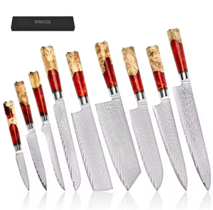 Ensemble de couteaux de chef haut de gamme en acier Damas, style japonais, manche en bois, couteaux de cuisine de qualité supérieure, fabricant OEM ODM - Product Image 1