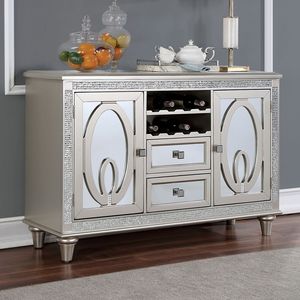 Credenza Contemporanea in Legno Massello con Dettagli in Specchio Argentato, Mobile per Sala da Pranzo - Product Image 6