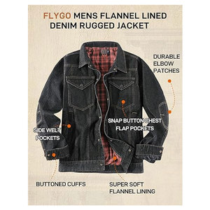 Mens Flannel Lined Denim <b>Jacket</b> Snap Cowboy Cut Western Classic Slim Fit Vintage Heavy Duty <b>Trucker</b> Coat Premium Streetwear - Product Image 6