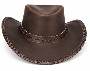 Chapeau de cowboy artisanal en cuir marron foncé avec bord tressé, style western, pour l'équitation et le ranch, pour homme - Product Image 1