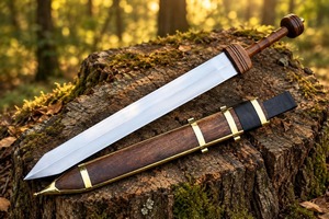 Cuchillo de caza hecho a mano con hoja de acero al carbono, mango de madera y funda, hoja recta, para bricolaje y actividades al aire libre. - Product Image 5