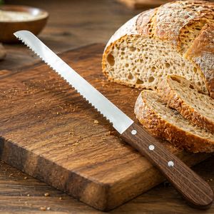 Custom Handmade Eco-Friendly Dishwasher Safe Modern Ambidextrous <b>Bread</b> <b>Knife</b> Stainless Steel Wooden Handle 9 in 3.0mm - Product Image 1