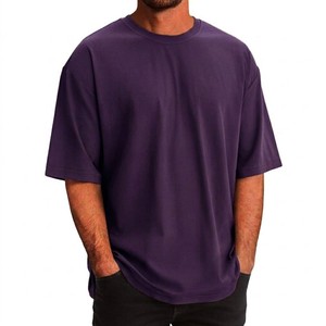 Camiseta Morada Extra Grande de Alta Calidad para Hombre, Algodón Premium, Hombros Caídos, Estilo Urbano Informal, Lisa - Product Image 3