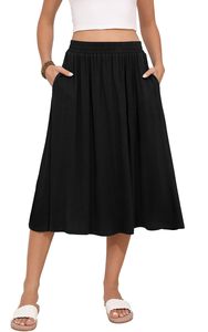 Falda Midi de Verano para Mujer, Cintura Alta Elástica, Plisada, Casual, con Bolsillos, Proveedor al por Mayor - Product Image 4