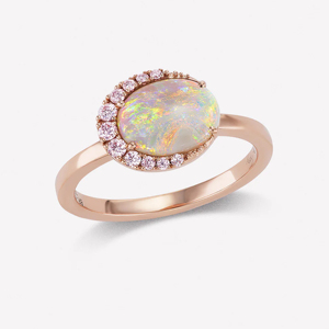 Rose <b>Gold</b> <b>Opal</b> <b>Ring</b> Oval Cut Pave Diamond Halo Women's Romantic Gemstone Engagement <b>Ring</b> - Product Image 1