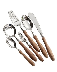 Ensemble de couverts de luxe en acier inoxydable argenté en vrac service couteau fourchette cuillère ensemble de couverts de service avec du bois - Product Image 1