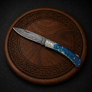 Navaja de bolsillo plegable de acero de Damasco hecha a mano con mango de resina, cuchillo utilitario EDC para caza y camping, funda de cuero - Product Image 4