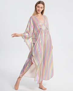 V Neck Maxi Abaya <b>Dress</b> Long Sleeve <b>Loose</b> Fit Elegant Foil Print Polyester Modest Style Women's Beach Wear Spring Summer Adult - Product Image 6