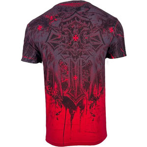 T-shirt pour homme style gothique imprimé par sublimation, manches courtes, col rond, coupe classique, motif rouge et noir, polyester respirant - Product Image 4