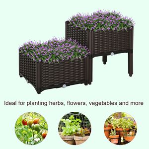 Jardinière surélevée auto-arrosante 2 pièces avec pieds, marron, pour cultiver des fleurs, des herbes et des légumes - Product Image 5