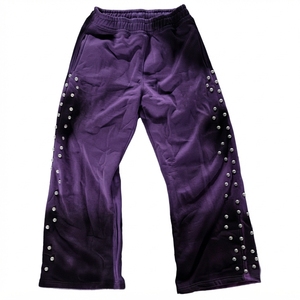 Pantalones Deportivos de Felpa Morados con Cuentas de Perlas y Cintura Elástica, Joggers Casuales para Hombre, Estilo Otoñal, Precio al por Mayor - Product Image 1