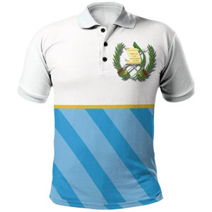 Camisa Polo a Rayas Blancas y Azules para Hombre, Manga Corta, Estampada con la Bandera y el Escudo de Armas de Tuvalu, Corte Regular, Estilo Casual - Product Image 1