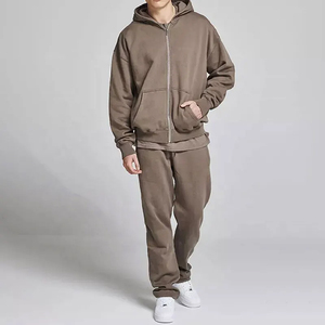 Ensemble de survêtement pour homme avec sweat à capuche oversize à fermeture éclair intégrale, veste à épaules tombantes et pantalon de survêtement ample, style streetwear décontracté - Product Image 5