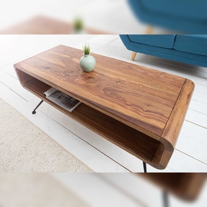 Mesa de Centro Moderna Vandana International de 100 cm, Madera de Sheesham con Acabado en Piedra, Patas de Metal Negro, Duradera y Ecológica para Sala de Estar - Product Image 2