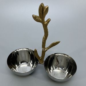 Frutero Doble de Metal Pulido de Lujo con Asa de Hoja de Oro, Plato Decorativo Hecho a Mano para Servir, Vajilla Moderna para Aperitivos - Product Image 3