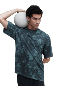 Men's Loose & Comfort Fit Cotton & Polyester Round Neck Half Sleeve Rib <b>Trimmed</b> Neck Line Drop Shoulder Motif Print T-shirt - Product Image 4