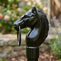 Tête de poteau de harnais en fonte vintage personnalisée, motif tête de cheval, finition noire brillante, revêtement en poudre antirouille durable pour jardin et grange