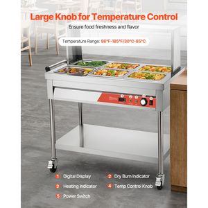 Calentador de Alimentos Eléctrico Comercial Profesional de 6 Compartimentos, 1500W, con Control Manual de Temperatura para Buffet y Catering - Product Image 4