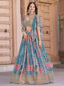 Conjunto de Lehenga Choli con Estampado Floral Azul, Traje Étnico para Boda, Vestido de Fiesta para Mujer - Product Image 3