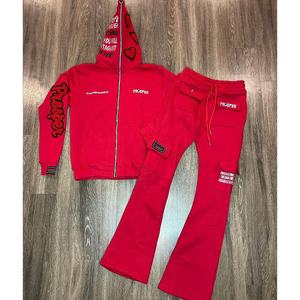 Chándal personalizado con efecto acid wash para hombre, talla grande, con estampado, ligero, de secado rápido, con capucha y pantalón acampanado, unisex. - Product Image 5