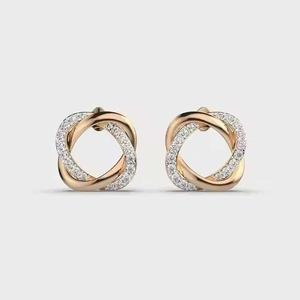 Pendientes de tuerca con círculos entrelazados de moissanita, oro rosa brillante, joyería elegante para mujer, regalo de aniversario de boda nupcial - Product Image 6
