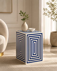Blue White Resin Side <b>Table</b> <b>Cube</b> End <b>Table</b> Decorative Accent <b>Table</b> for Living Room Bedroom Hotel - Product Image 1