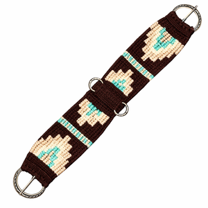 Harnais en corde pour cheval, réglable, à motifs, marron, beige, turquoise, avec anneaux métalliques - Product Image 1