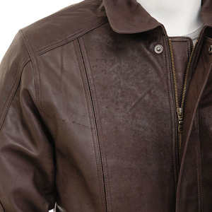 Chaquetas de cuero estilo biker para hombre, informales, con cuello alto, cierre de cremallera, manga larga, color marrón, elegantes, para venta en línea. - Product Image 3