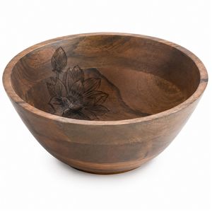 Bol à salade en bois naturel artisanal de qualité supérieure, gravé, écologique, pour servir des fruits, des collations, décorer la table de cuisine ou de salle à manger - Product Image 1