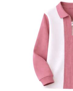 Sudadera Polo Personalizada para Hombre, Rosa y Blanca, con Cierre de Cremallera de un Cuarto, Paneles Acanalados, Estilo Casual, Forro Polar, Manga Larga, Prenda Superior de Estilo Urbano, Ajuste Premium - Product Image 3