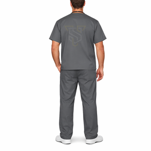 Ensemble de blouses médicales grises pour hommes, col en V, manches courtes, uniforme d'hôpital, tissu tissé en coton et polyester - Product Image 2