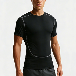 T-shirt sportif pour homme, noir, manches courtes, séchage rapide, coupe classique, col rond, tricoté, 100% coton, logo sur le devant, haute extensibilité, vêtements de sport - Product Image 3