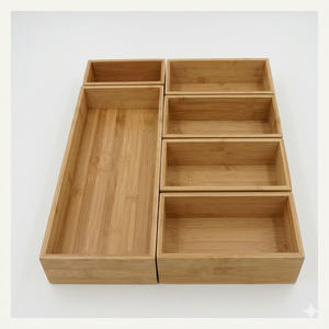 Juego de bandejas organizadoras de bambú apilables, cajas de almacenamiento de madera para la organización de la cocina, el baño y el escritorio - Product Image 1