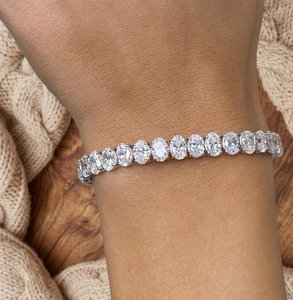 Pulsera de tenis de moissanita con corte ovalado VVS, plata de ley 925, chapada en rodio, joyería nupcial para boda - Product Image 2
