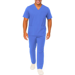 Ensemble de blouses médicales pour hommes, haut noir à col en V avec pantalon à poches, uniforme d'hôpital en tissu extensible coton-polyester, détection d'aiguilles - Product Image 4